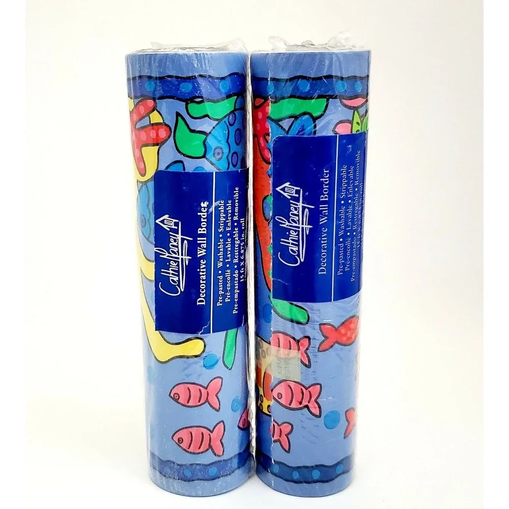 Vtg Wallpaper Border Southern Seas Fish Ocean Life Blue Cathie Money Lot x2 NEW!